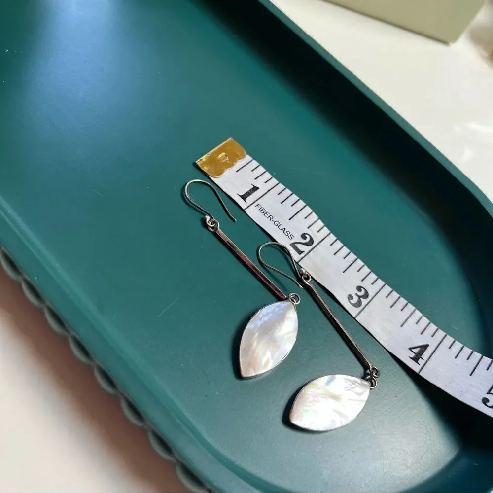 Vintage 925 Sterling Silver Moonstone Mother of Pearl Teardrop Long Earrings